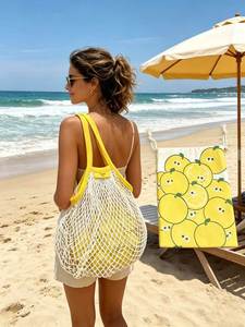 Bolsa de malla con logotipo personalizado, bolsa de mano de algodón reutilizable de 16 pulgadas, juego de bolsas de malla con estampado completo para frutas y verduras - Product Image 4
