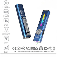 Lampe torche EDC 2000LM IPX6 avec interrupteur coulissant, anneau tactique, aimant, lumière RGB, laser UV, étanche, rechargeable par USB, réglable