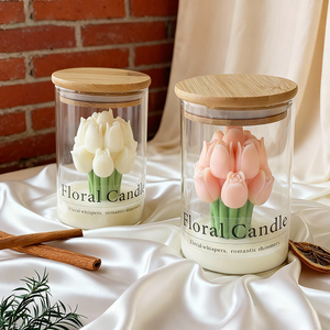 شمعة معطرة فاخرة الأكثر مبيعًا لعيد الحب 2026، شمعة زهور التوليب في كوب، شمعة من شمع الصويا والعطور في وعاء زجاجي مع صندوق هدايا - Product Image 5