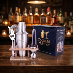 5-Piece Barware Set Includes 1 Regular cocktail <b>shaker</b>, 1 Jigger, 1 <b>Bottle</b> opener, 1 Tong, 1 Strainer - Product Image 4