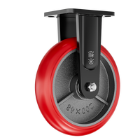 Roue pivotante industrielle en PU rouge de 4/5/6/8 pouces avec frein intégral, noyau en fonte, roue en polyuréthane, capacité de charge de 300 kg, fonctionnement silencieux