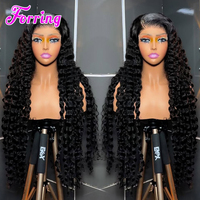 Vendor Wig Rambut Asli 100% Custom 38 40 Inch Deep Wave 13x4 13x6 Pre Plucked Transparent HD Lace Front Wig Tanpa Lem untuk Wanita