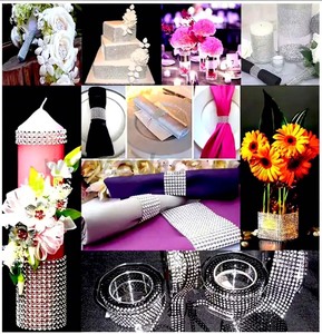 Rollo de malla de plástico con diamantes de imitación de 24 filas, cinta azul verdoso para decoración de pasteles de boda, jarrones y fiestas, venta al por mayor - Product Image 5