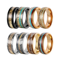 Poya – baril de whisky opale bois Turquoise incrustation noir Rose or plaqué tungstène anneaux pour hommes en gros