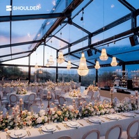 Tente de mariage d'extérieur de luxe transparente pour 200 à 500 personnes, structure en aluminium noir et verre, pour cérémonies et événements
