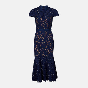 Abiti Midi <span class=keywords><strong>con</strong></span> Maniche Corte e Pizzo Floreale per Donne, Colletto Rovesciato <span class=keywords><strong>con</strong></span> Design a <span class=keywords><strong>Cintura</strong></span>, Vestito Formale da Sera per Feste - Product Image 5