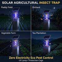 Piège à insectes solaire avec tube fluorescent UV, cage de protection, support double poteau, armoire argentée, usage agricole