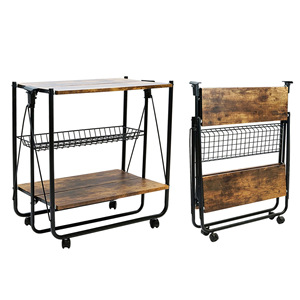 Cross-border <b>foldable</b> handcart, portable solid wood storage rack, catering kitchen folding <b>cart</b>, home handcart - Product Image 1