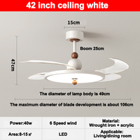 Lampe de ventilateur de plafond à LED de style nordique simple de 42 pouces avec télécommande, conception sans lame à 4 pales