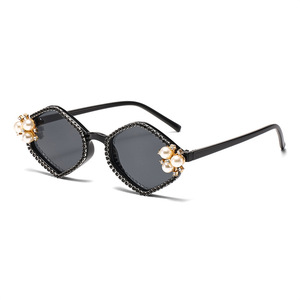 Jamie 2032B Diamond Frame Sunglasses Black Rhinestone Pearl Decor Women UV400 Protection - Product Image 1