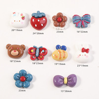 Antiek hars dier figuurtje platte achterkant DIY handgemaakt klein sieraden decoratief accessoire strik aardbei beer konijn bloem patch gat