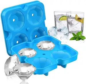 Hot Top Seller Diamond Shaped 3d Ice Cube Trays Reusable Whiskey Silicone Diamond Ice Mold For Ice Ball Maker