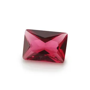 Wuzhou ST Gems Loose Crystal Glass Stone AAA Rose Red Rectangle Shape Glass Faceted Stones