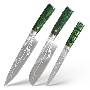 Couteau de chef en acier damas VG10 de haute qualité, 67 couches, couteau de cuisine japonais Santoku avec manche en bois de couleur verte - Product Image 1