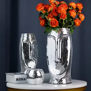 Grand Vase à Fleurs Miroir Mosaïque Verre Art Visage Design Mariage Décoration de la Maison Vases Modernes