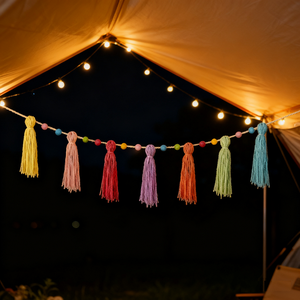 Fatto a mano Boho macramè appeso decorazione da parete eco-friendly di cotone con nappa in legno di perline con bandiera di natale arcobaleno - Product Image 6