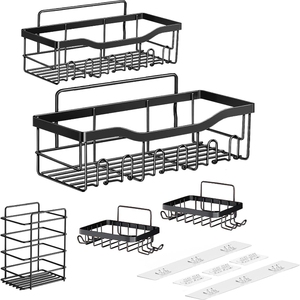 Ensemble moderne de 5 étagères murales en acier inoxydable <span class=keywords><strong>noir</strong></span> 304 non perforées pour salle de bain et <span class=keywords><strong>douche</strong></span> - Product Image 2