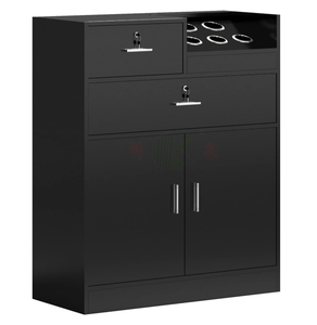 Armadietto Nero con Serratura per Salone, con 5 Supporti per Asciugacapelli, 2 Cassetti, Ampio Scomparto e Ripiano Aperto per Strumenti da Parrucchiere - Product Image 1