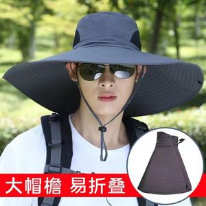Sombrero de Pesca de Ala Ancha Gris Oscuro Transpirable con Protección Solar para Hombre, Sombrero Tipo Pescador con Cubre Cuello - Product Image 1
