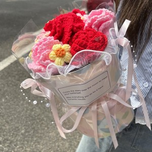 Ramo de Flores Tejidas a Mano <span class=keywords><strong>para</strong></span> el Día de la Mujer, 8 de Marzo, con Claveles y Rosas, Regalo <span class=keywords><strong>para</strong></span> <span class=keywords><strong>Niñas</strong></span>, Mamás y San Valentín - Product Image 6