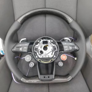 Volant sport en cuir perforé <span class=keywords><strong>RS</strong></span> R8 avec bouton de démarrage pour <span class=keywords><strong>Audi</strong></span> <span class=keywords><strong>A1</strong></span> A3 S3 8V S4 S5 Q5 SQ5 A4 RS3 RS4 RS5 TT TTRS - Product Image 2