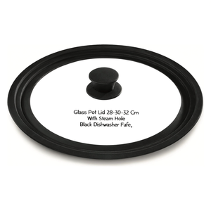 Glass <b>pot</b> <b>lid</b> multi-diameter 28-30-32 mm with steam hole BLACK 1339 - Product Image 2