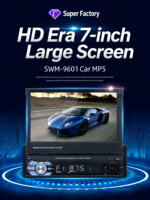 Autoradio Android avec écran rétractable 1 Din Lecteur DVD de voiture Mp5 GPS Wifi BT FM RDS AUX Single Din Écran tactile 7 pouces