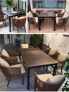 Ensemble de meubles d'<span class=keywords><strong>extérieur</strong></span> pour les cours de villas, terrasses de loisirs, avec des chaises de style rotin et des tables <span class=keywords><strong>en</strong></span> composite <span class=keywords><strong>bois</strong></span>-plastique. - Product Image 5