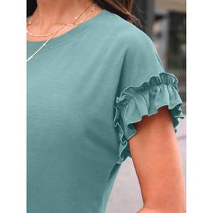 2025 2025 verano moda mujer manga corta Tops lindo volante cuello redondo trabajo trajes Casual elegante moda XL seda camisetas - Product Image 1