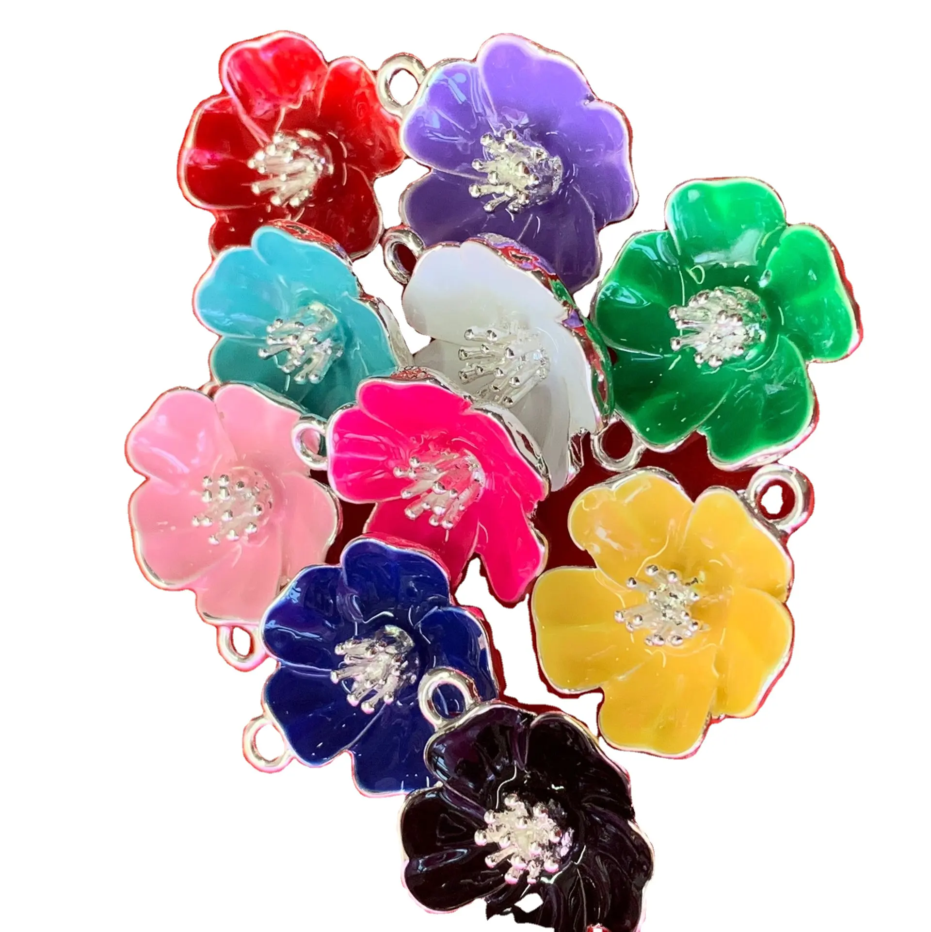 silver metal flower jewelry charms 10 color enamel silver flower charms for bracelets bangles colorful silver flower charms