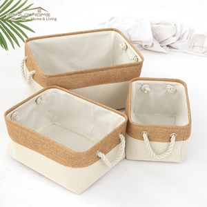 Grande boîte de rangement rectangulaire en fibres végétales, design moderne, poignées bicolores, pour ranger jouets, chaussures et sacs - Product Image 4