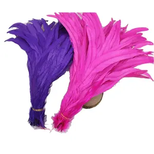 Pluma de cola de gallo Natural barata, color rosa, azul, rojo, negro, amarillo, blanco, púrpura