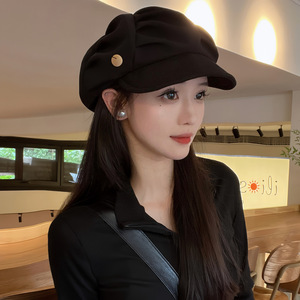 Cloud Hat <b>Beret</b> Black Women's Sunscreen Breathable Octagonal Cap For Casual Wear - Product Image 1
