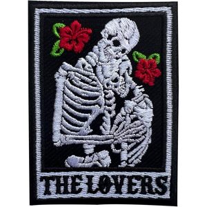 Patch brodé thermocollant ou à coudre de 3 pouces sur le thème du Tarot des Amoureux, motif squelette, pour sacs, sacs à dos, jeans, chapeaux et vêtements - Product Image 1