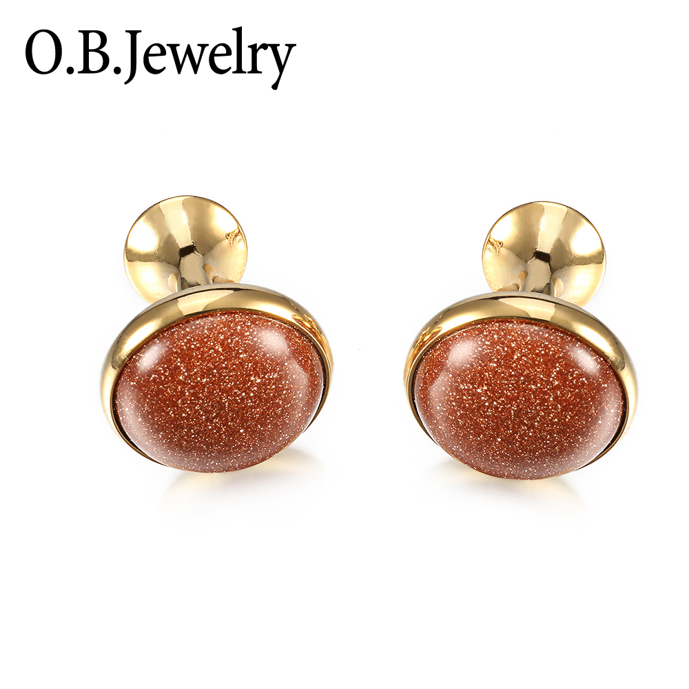 Классический OB для мужчин S Jewelry 18 К Настоящее Позолоченные Запонки золото песок камень запонки для рубашка Бесплатная доставка Запонки