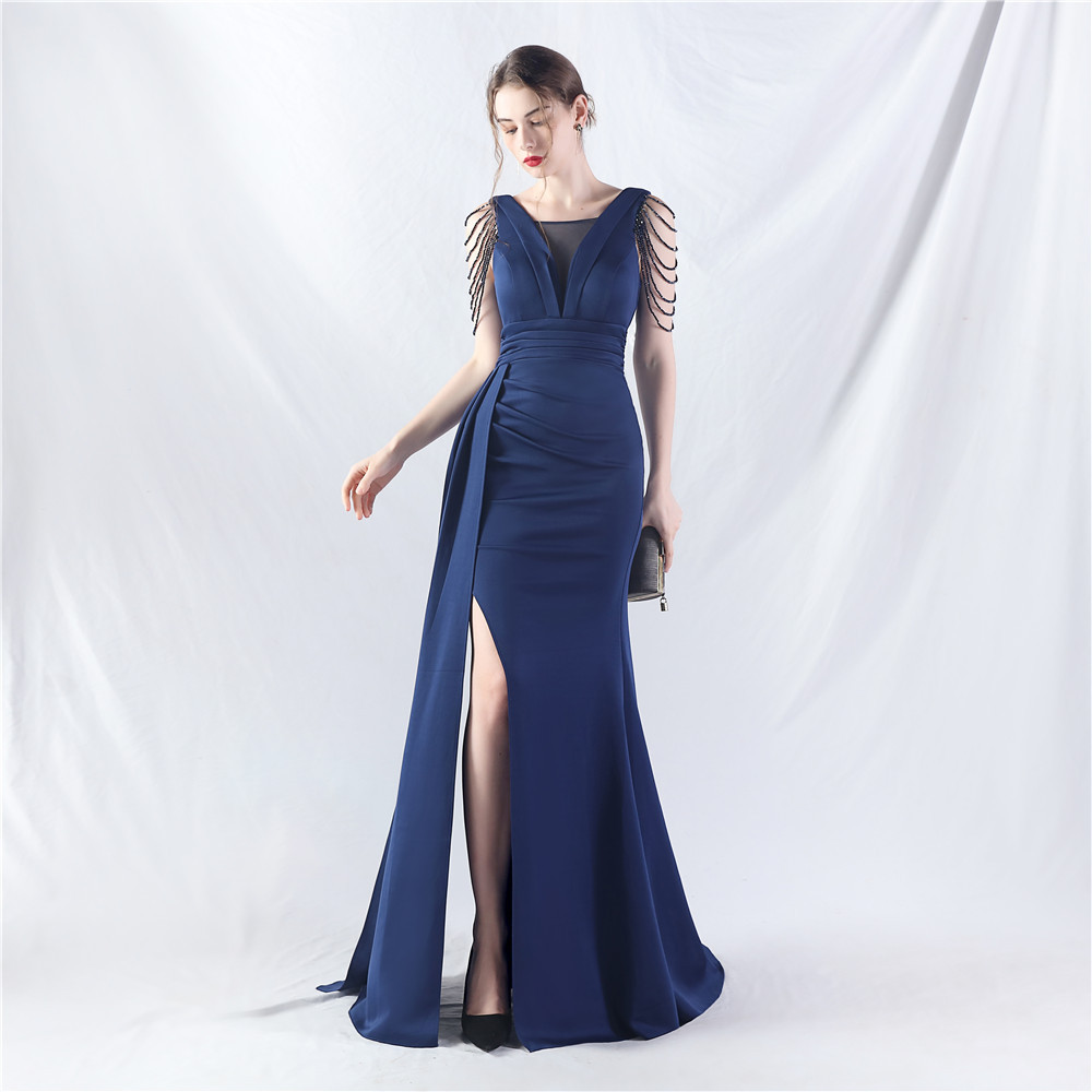 corset for prom dresses Sparkly Mermaid Long Dress Party Dress With Split PSK415 US12 / Royal Blue Satin Length Sleeved Off-the-shoulder Burgundy Lace Style_Convertible Color/Print Name:Capri Blue Shelden