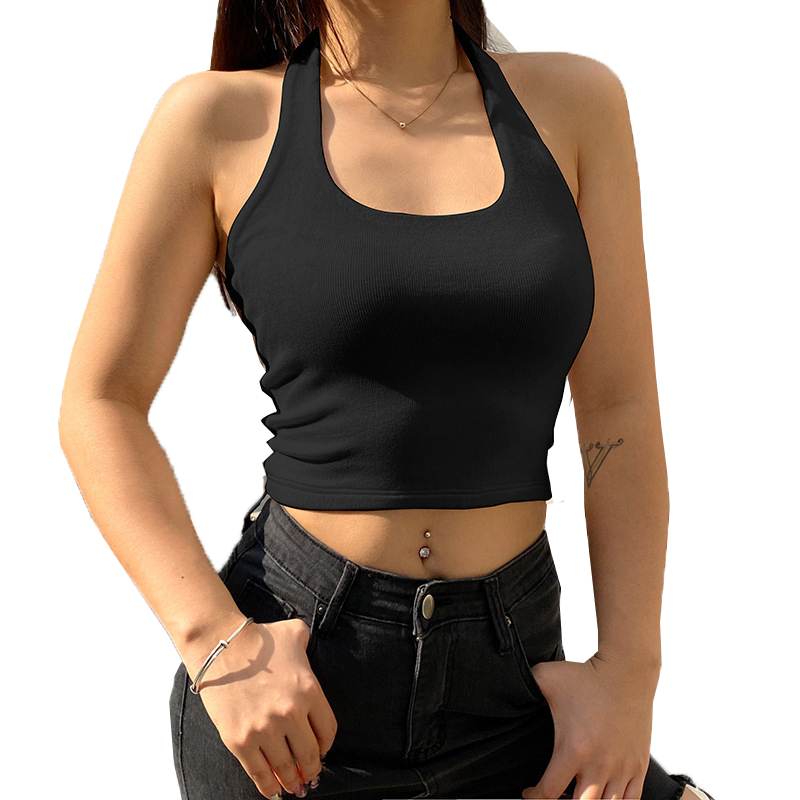 DUOLLB Hot Custom Logo White Black Lady Knitted Vest Top Summer Women Athletic Workout Crop Tank Top