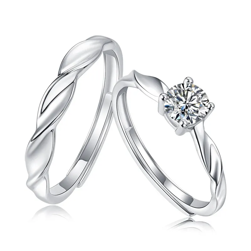 Anel de casamento de prata esterlina Moissanite para casais e noivado, conjunto de moissanite para mulheres e homens Nabest s925