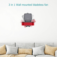 Ventilateur de chauffage mural moderne avec contrôle numérique, application à distance, sans pales, lumière, chaleur et fraîcheur activées, filtre, certifié ETL, boîtier plastique domestique