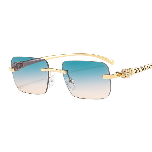 Unisex Vintage Leopard Square Polarized Comfortable Rimless Metal-PC Frame Luxury Retro Sunglasses for Men Women