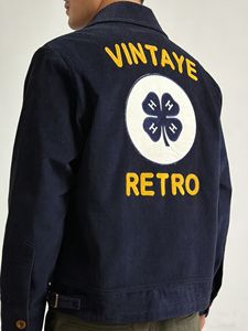 Veste en velours côtelé rétro OEM avec broderie trèfle, style workwear décontracté pour jeunes, streetwear <span class=keywords><strong>marine</strong></span> - Product Image 4