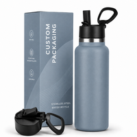 Gourde isotherme d'aventure en plein air en acier inoxydable, bouteille d'eau à large ouverture avec couvercle de transport 32oz 40oz