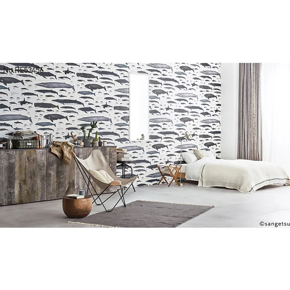 Interior decor whale animal print picture wall wallpaper rolls in bulk