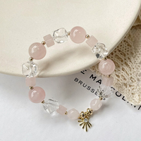 Bracelet cristal rose naturel, vente en gros, perles en acier inoxydable, cristal rose, irrégulier, vente en gros