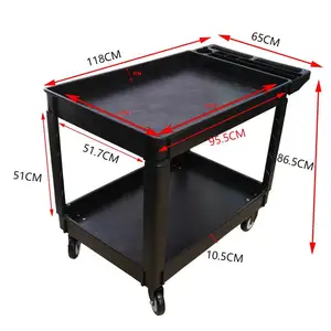 2 Shelf 550LBS Plastic Rolling Utility Cart With 360 Degree Swivel Wheels 2 With Brakes For Warehouse/Garage/Cleaning