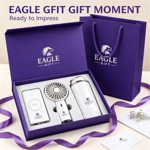 Ensemble cadeau promotionnel d'entreprise personnalisé avec logo imprimé, comprenant une tasse isotherme, un ventilateur pliable et une batterie externe, idéal pour les cadeaux de retraite - Product Image 1