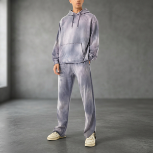 Wholesale Custom Men's Winter Acid Wash <b>Tracksuit</b> Long Sleeves Casual Wear Hooded Collar Fleece 100% Cotton Solid Pattern Print - Product Image 1