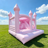 Château gonflable commercial rose avec toboggan et piscine à balles, château gonflable pour mariage, château gonflable pour filles, location pour fête d'anniversaire