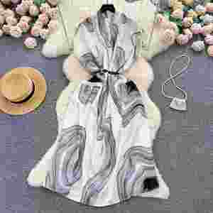 Vestido midi vintage de verano con cuello en V y estampado imperio para mujer, estilo túnica ajustada con encaje - Product Image 2