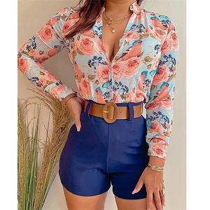 Ventes en gros de costumes pour femmes, chemises à manches longues décontractées et shorts, ensemble deux pièces - Product Image 6